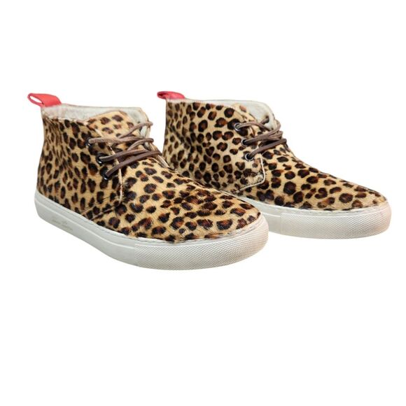Del Toro Sneakers Womens Pony Hair Fur Leopard Chukka Shoes Platform Tan Black 7 - Picture 4 of 16